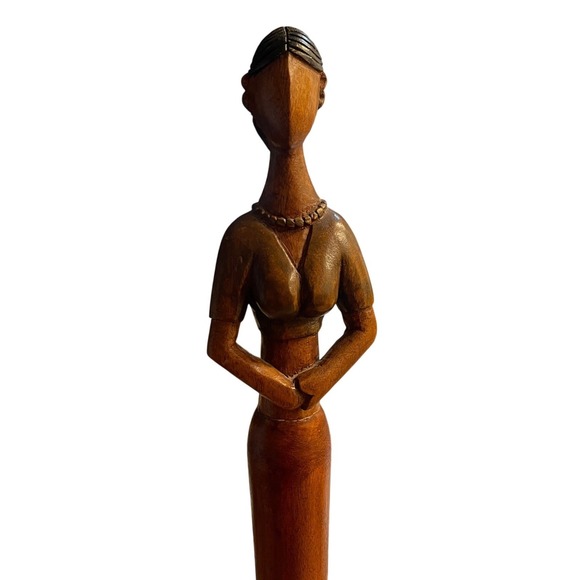 Pier 1 Other - Pier 1 Hand Carved Wood Woman Figurine India Folk Art Sculpture 1982807
